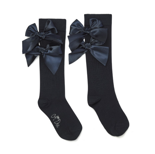ADee Knee High Navy Bow School Socks Poppy