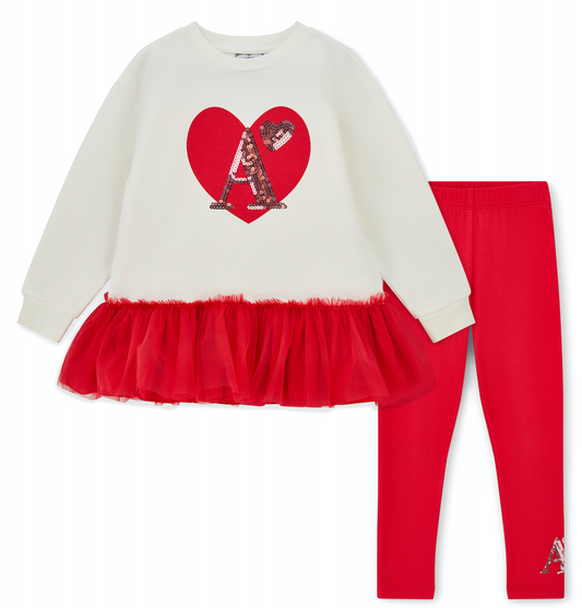 ADee White Heart Tulle Sweater Legging Set Lucia