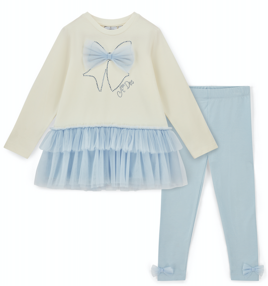 ADee Girls Blue Tulle Bow Legging Set Mila