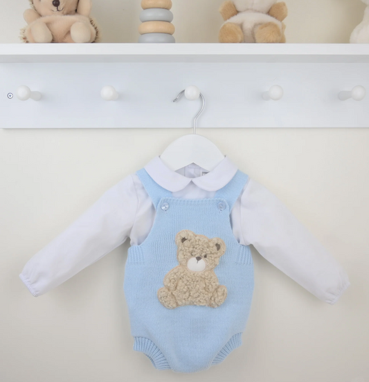 Pex Baby Boy Blue Bear Knit Romper Set Bear