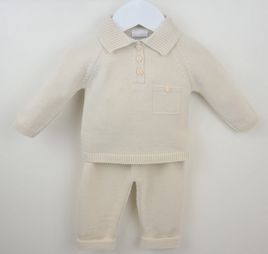 Pex Baby Boy Beige Knitted Trouser Set Louis