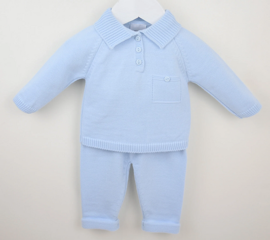 Pex Baby Boy Blue Knitted Trouser Set Louis