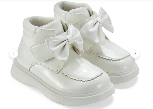 Little A White Bow Patent Boot Bowe