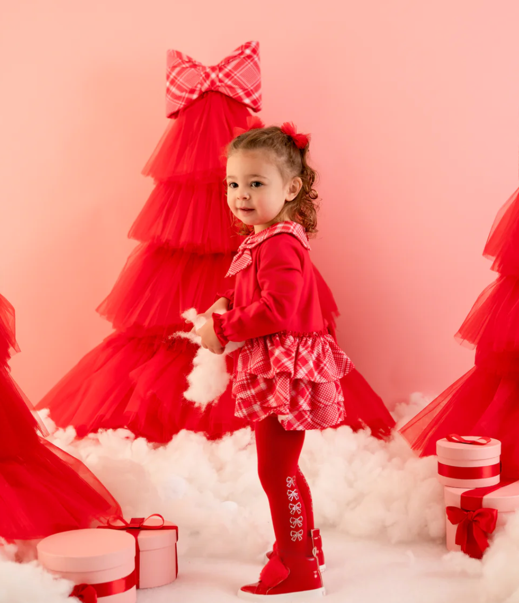 Little A Red Diamante Bow Tights Kerry