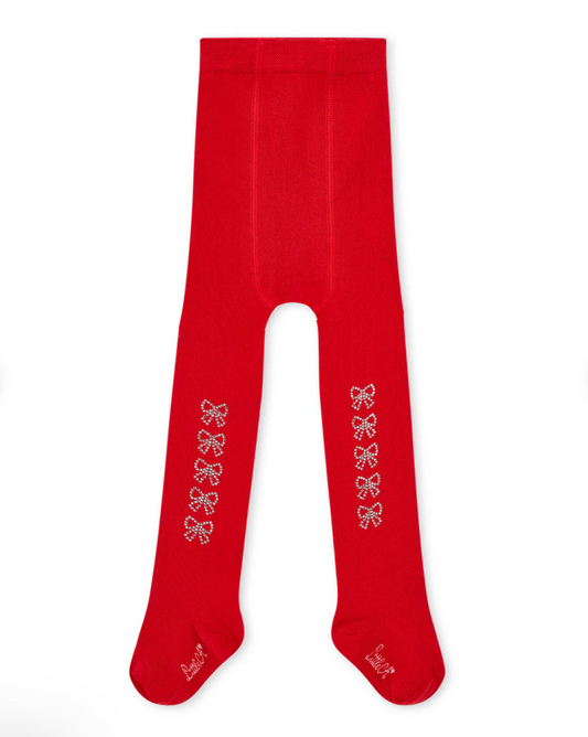 Little A Red Diamante Bow Tights Kerry