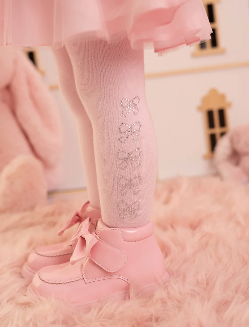 Little A Pink Diamante Bow Tights Kerry
