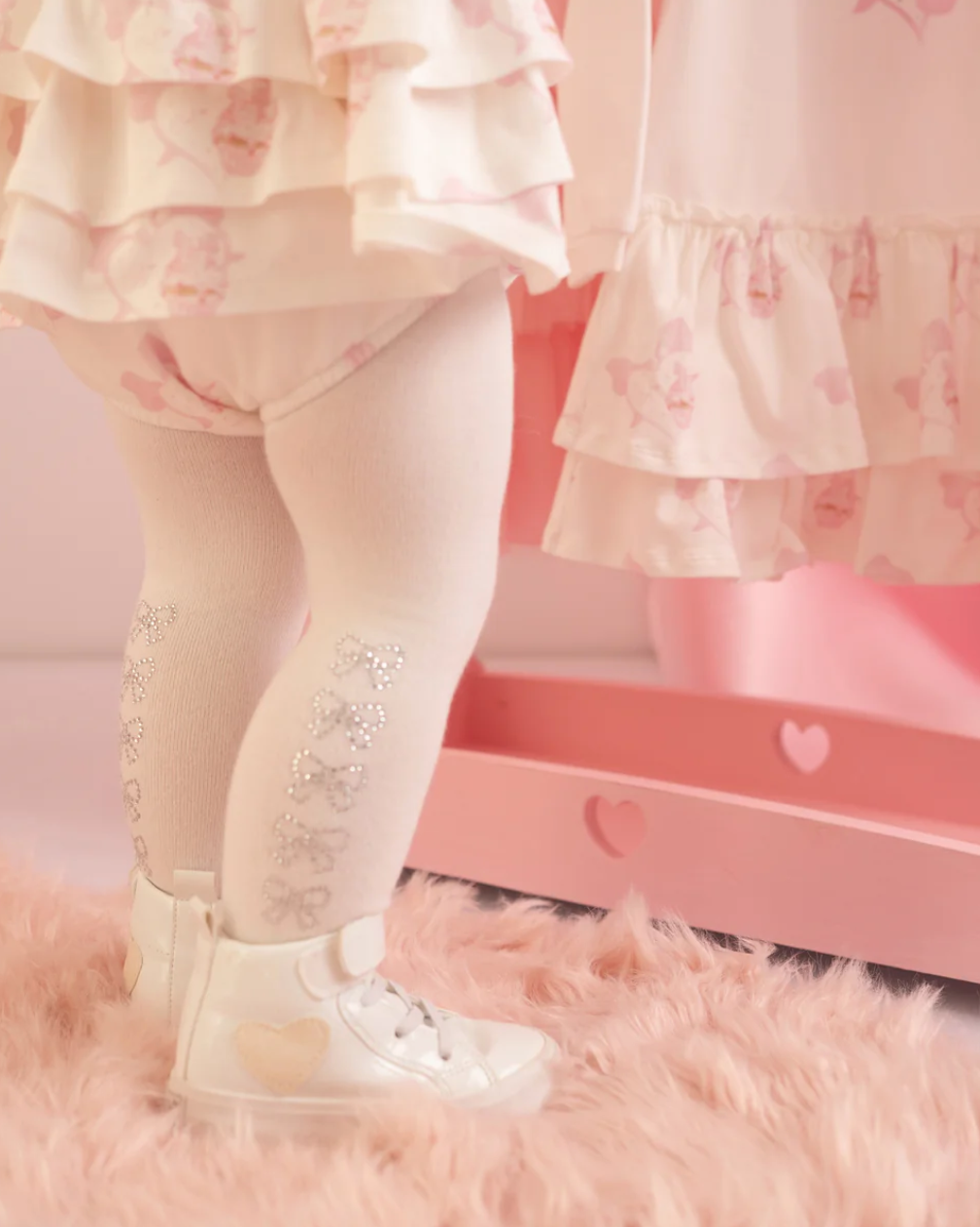 Little A White Diamante Bow Tights Kerry