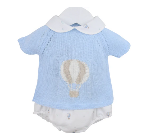 PEX Baby Boys Blue Knitted Air Balloon Pant Set