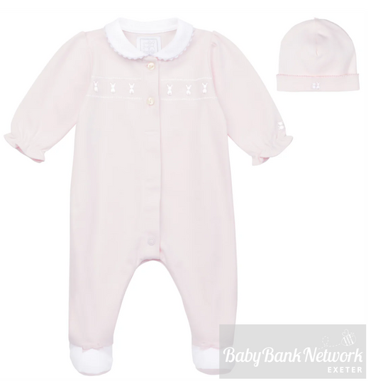 Emilie Et Rose Girls Pink Embroidered Babygrow & Hat Helen