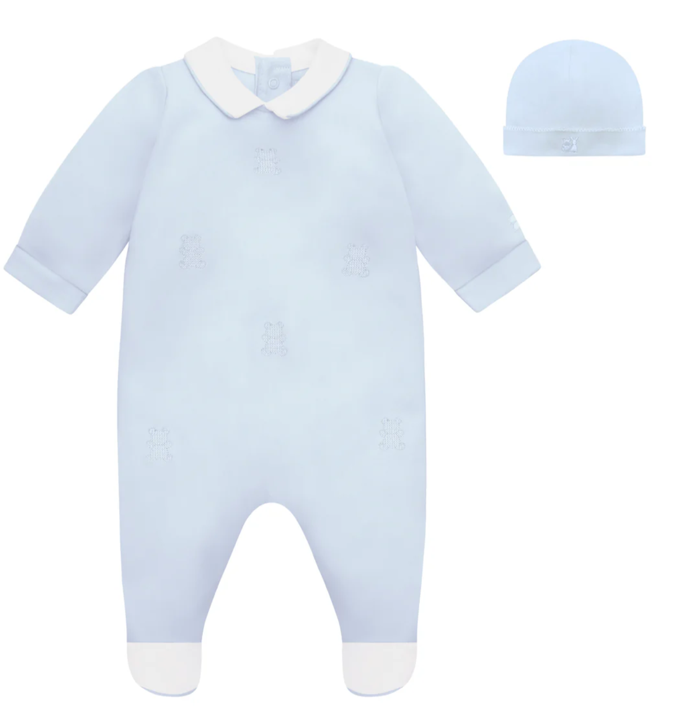 Emilie Et Rose Boys Blue Bear Stitched Babygrow & Hat Lionel