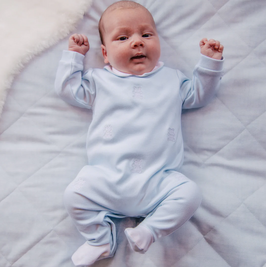 Emilie Et Rose Boys Blue Bear Stitched Babygrow & Hat Lionel