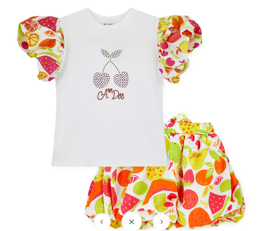 ADee White Tutti Frutti Print PuffBall Skirt Tia