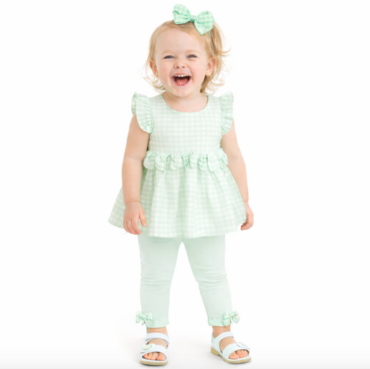Pastels & Co Girls Mint Gingham Legging Set Ruby