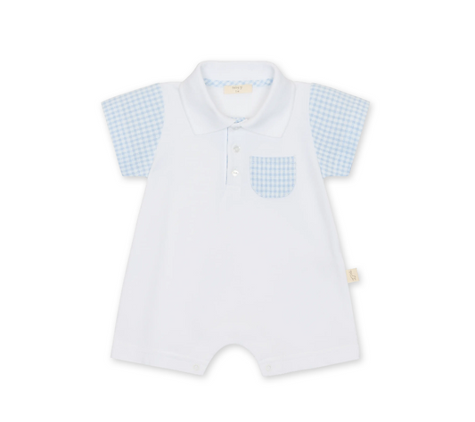 Baby Gi Boys White & Blue Gingham Romper HS49B