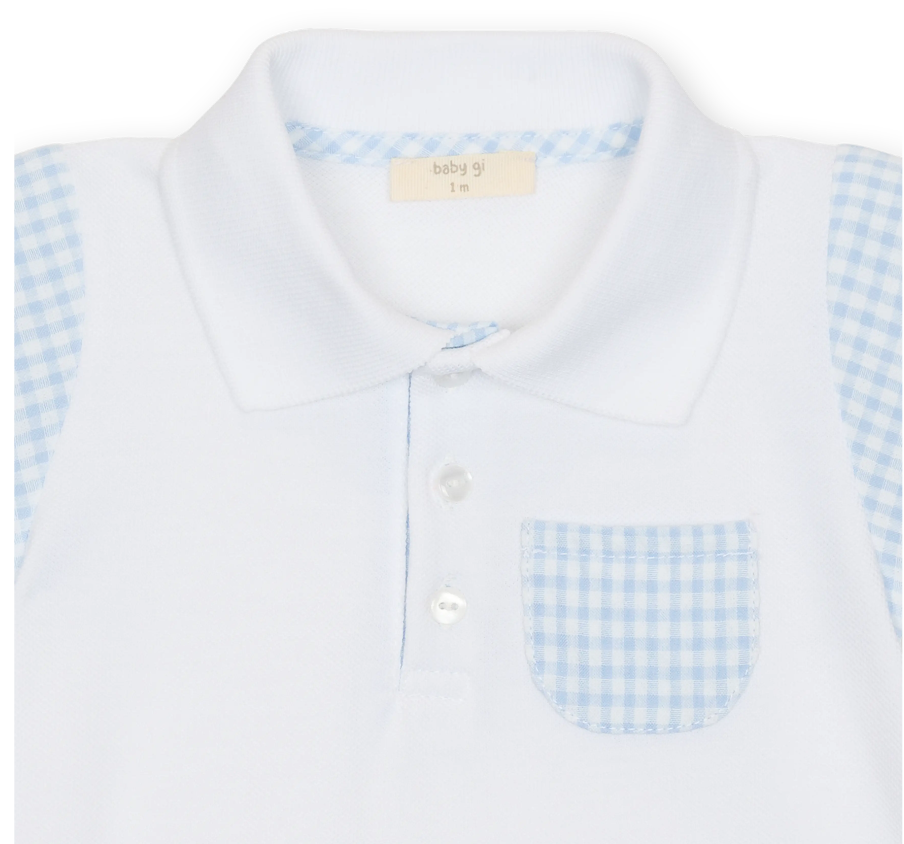 Baby Gi Boys White & Blue Gingham Romper HS49B