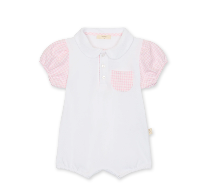 Baby Gi Girls White & Pink Gingham Romper HS49G