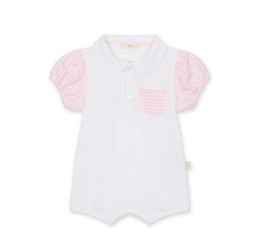 Baby Gi Girls White & Pink Gingham Romper HS49G
