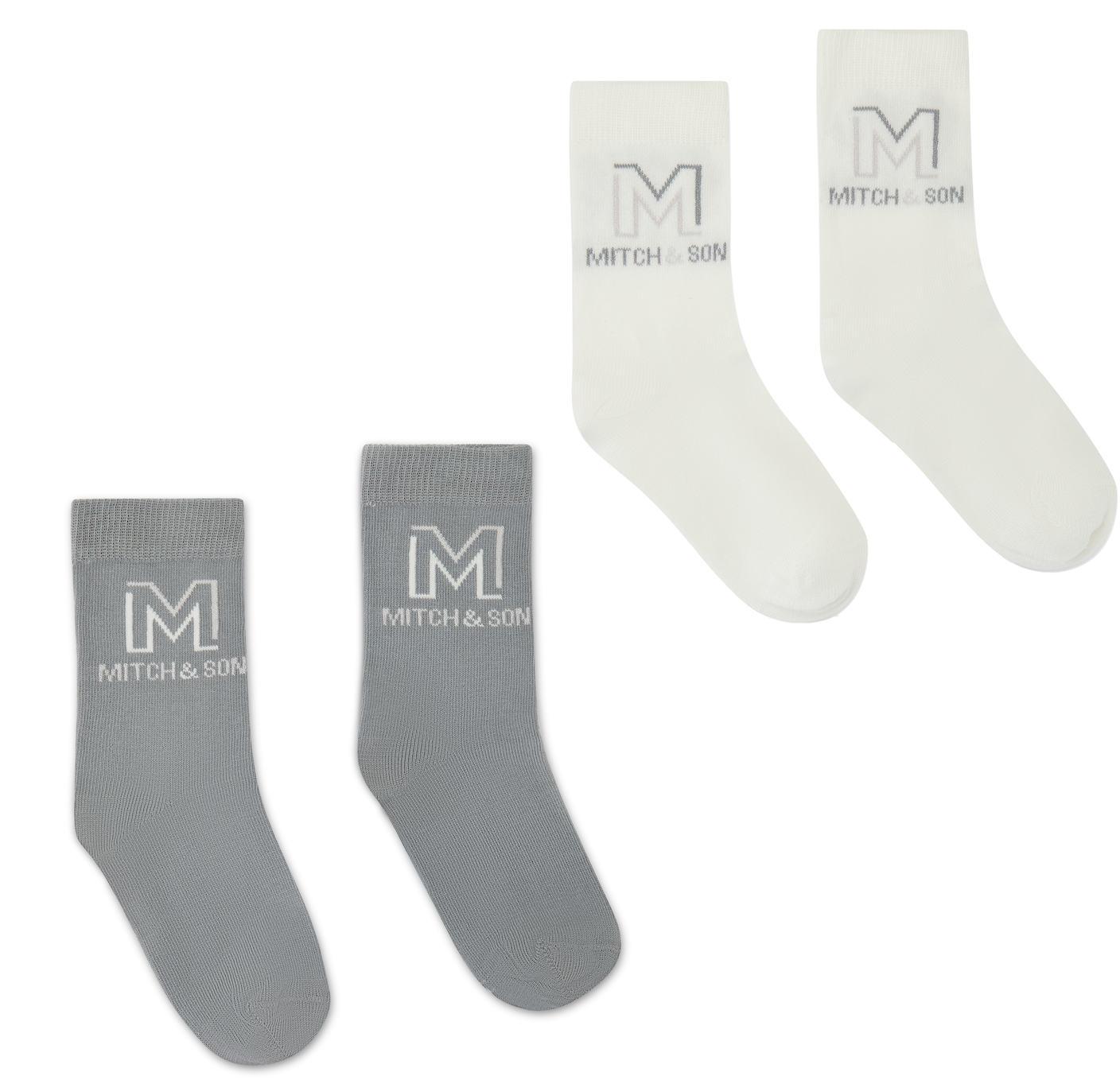 PRE ORDER Mitch & Son White & Grey 2 Pack Socks Toland