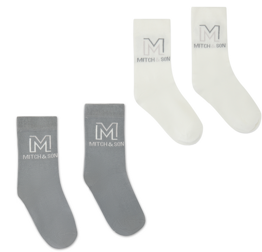 PRE ORDER Mitch & Son White & Grey 2 Pack Socks Toland