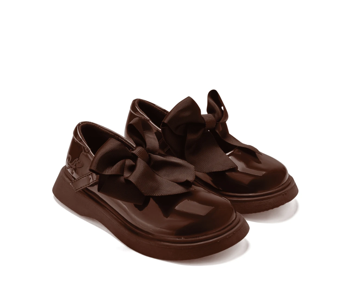 ADee Girls Brown Bow School Shoe Lyra