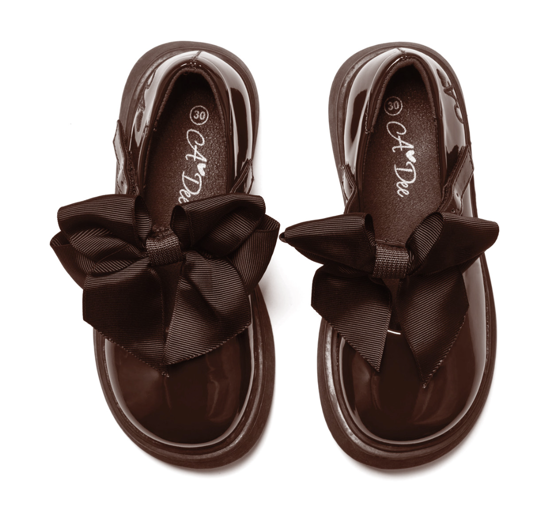 ADee Girls Brown Bow School Shoe Lyra