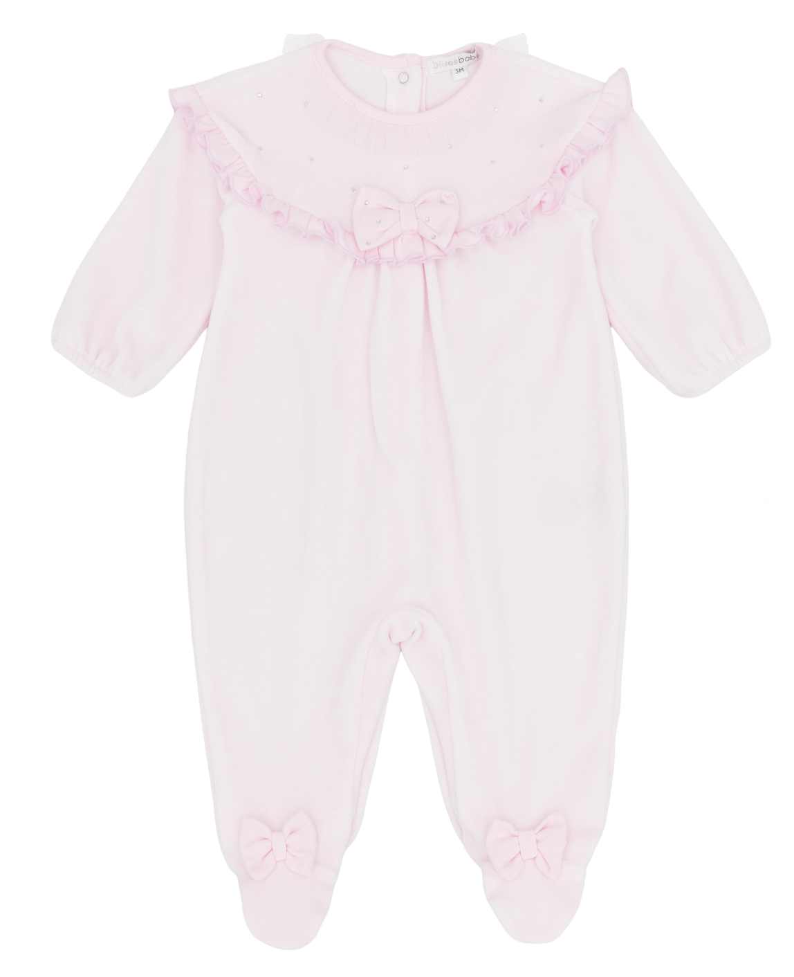 Blues Baby Girls Pink Velour Diamanté Babygrow BB3200