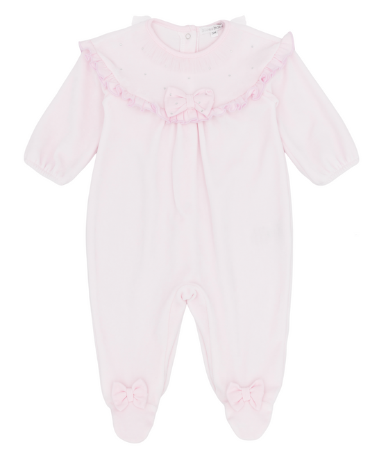 Blues Baby Girls Pink Velour Diamanté Babygrow BB3200