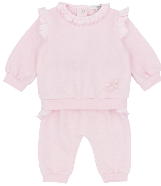 Blues Baby Girls Pink Heart Embossed Tracksuit BB3183