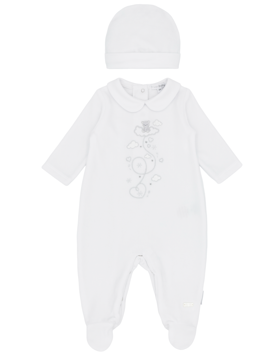 PRE ORDER Blues Baby Unisex White Velour Babygrow & Hat BB3101