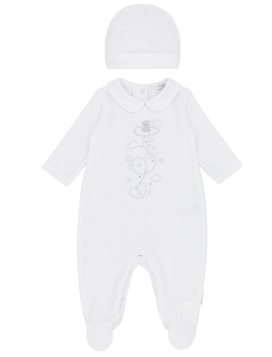 PRE ORDER Blues Baby Unisex White Velour Babygrow & Hat BB3101