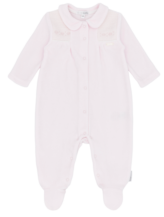 PRE ORDER Blues Baby Girls Pink Smocked Velour Babygrow BB3102