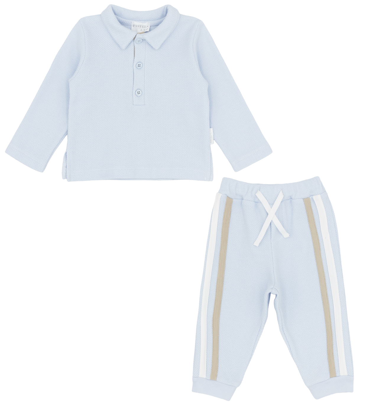 PRE ORDER Pastels & Co Boys Blue & Beige Polo Trouser Set Tarzan
