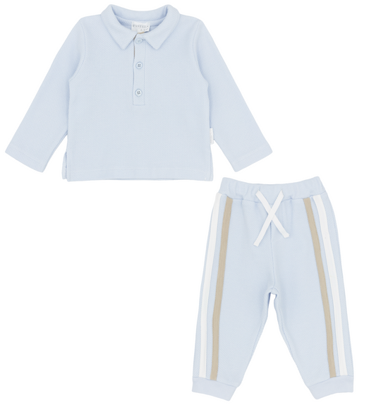 PRE ORDER Pastels & Co Boys Blue & Beige Polo Trouser Set Tarzan
