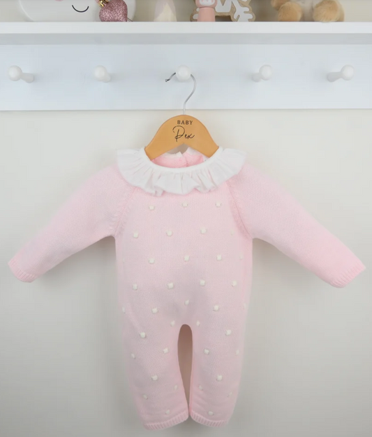 Pex Girls Pink Knitted Bobble Romper Snowy