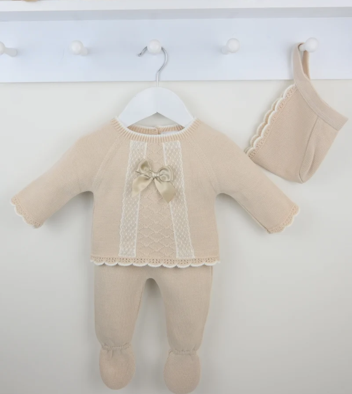 Pex Girls Beige Knitted Bow Set & Hat Tilda