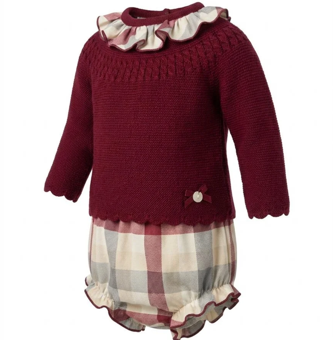 Pex Girls Deep Red Knit Checked Pant Suit Liza