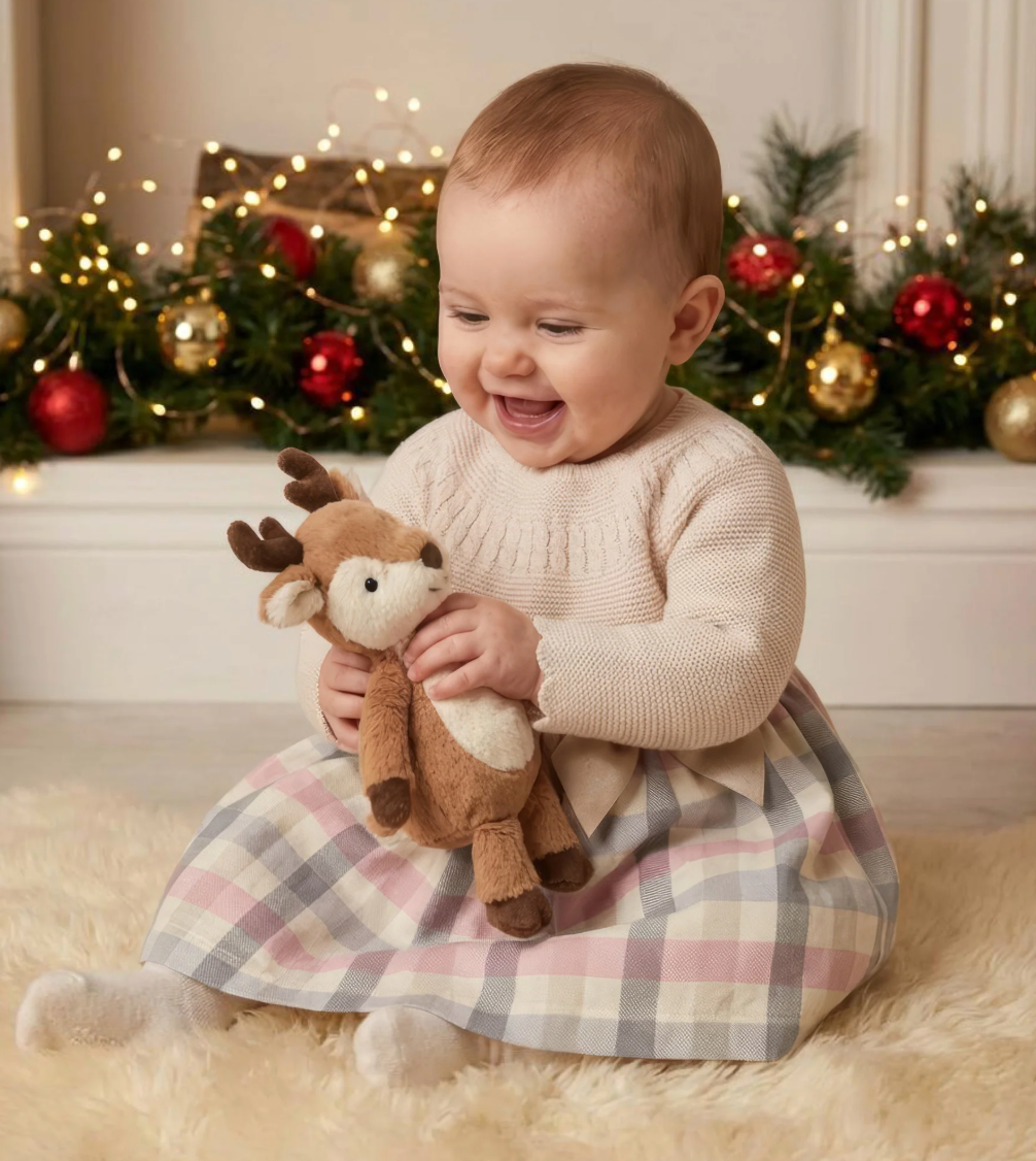 Pex Girls Beige Knitted Tartan Dress Liza