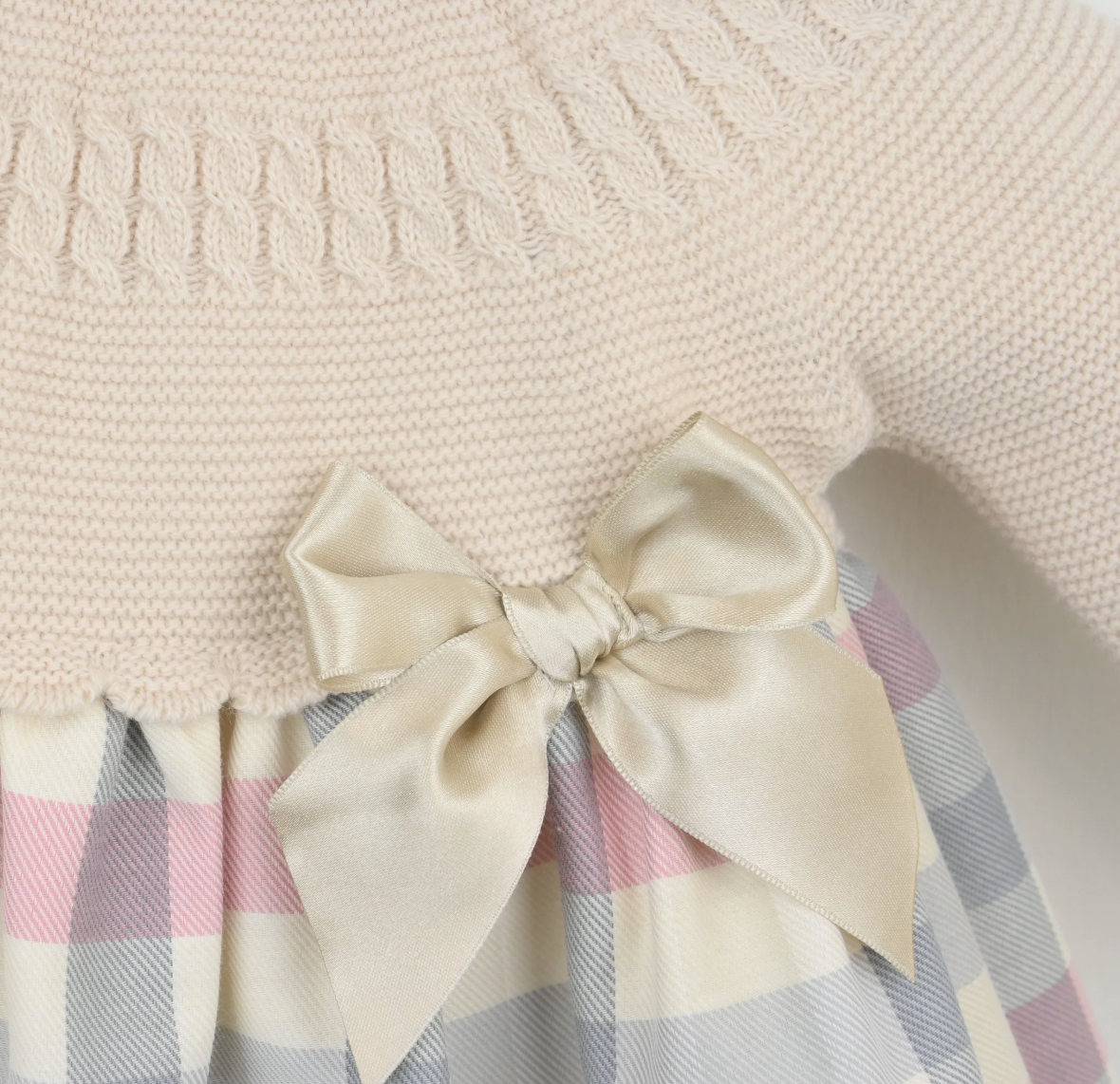 Pex Girls Beige Knitted Tartan Dress Liza