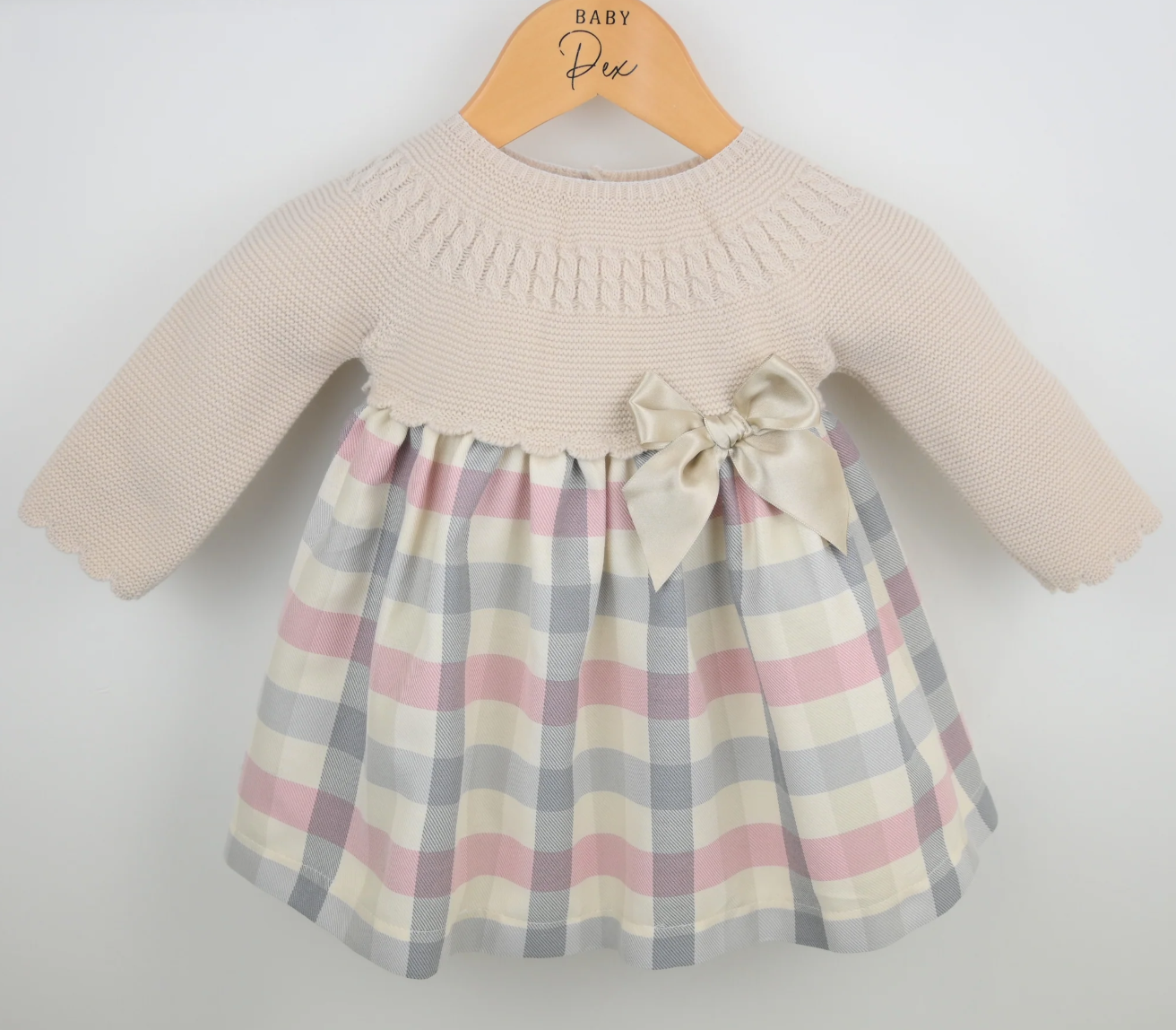 Pex Girls Beige Knitted Tartan Dress Liza