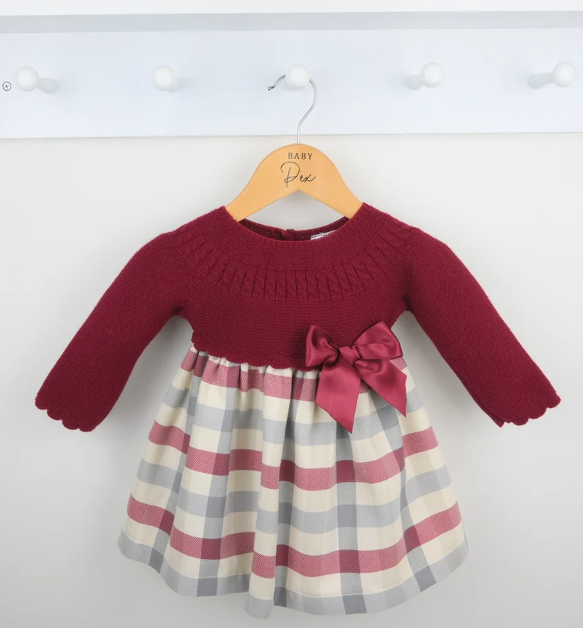 Pex Girls Deep Red Knitted Tartan Dress Liza
