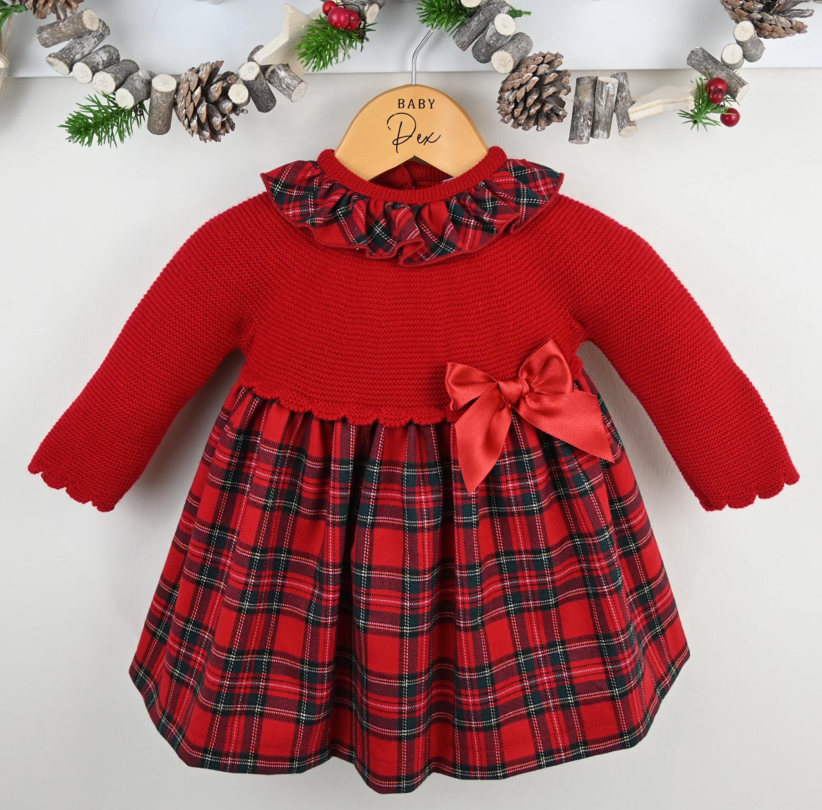 Pex Girls Red Knitted Tartan Frill Dress Izzie