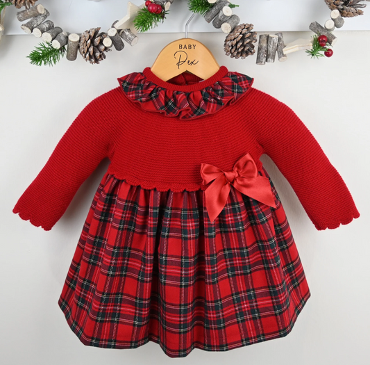 Pex Girls Red Knitted Tartan Frill Dress Izzie