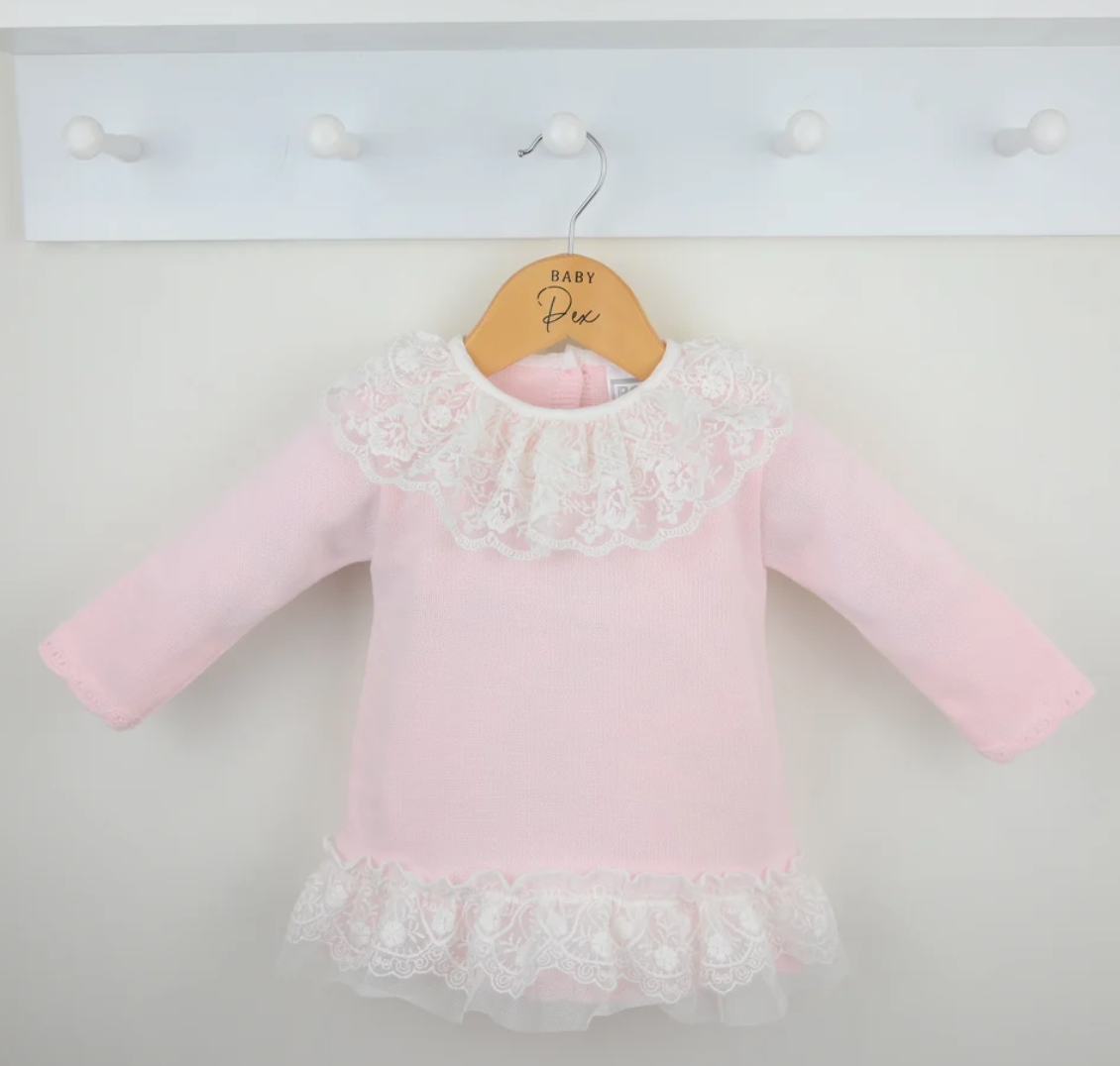 PRE ORDER Pex Girls Pink Knitted Lace Dress Sadie