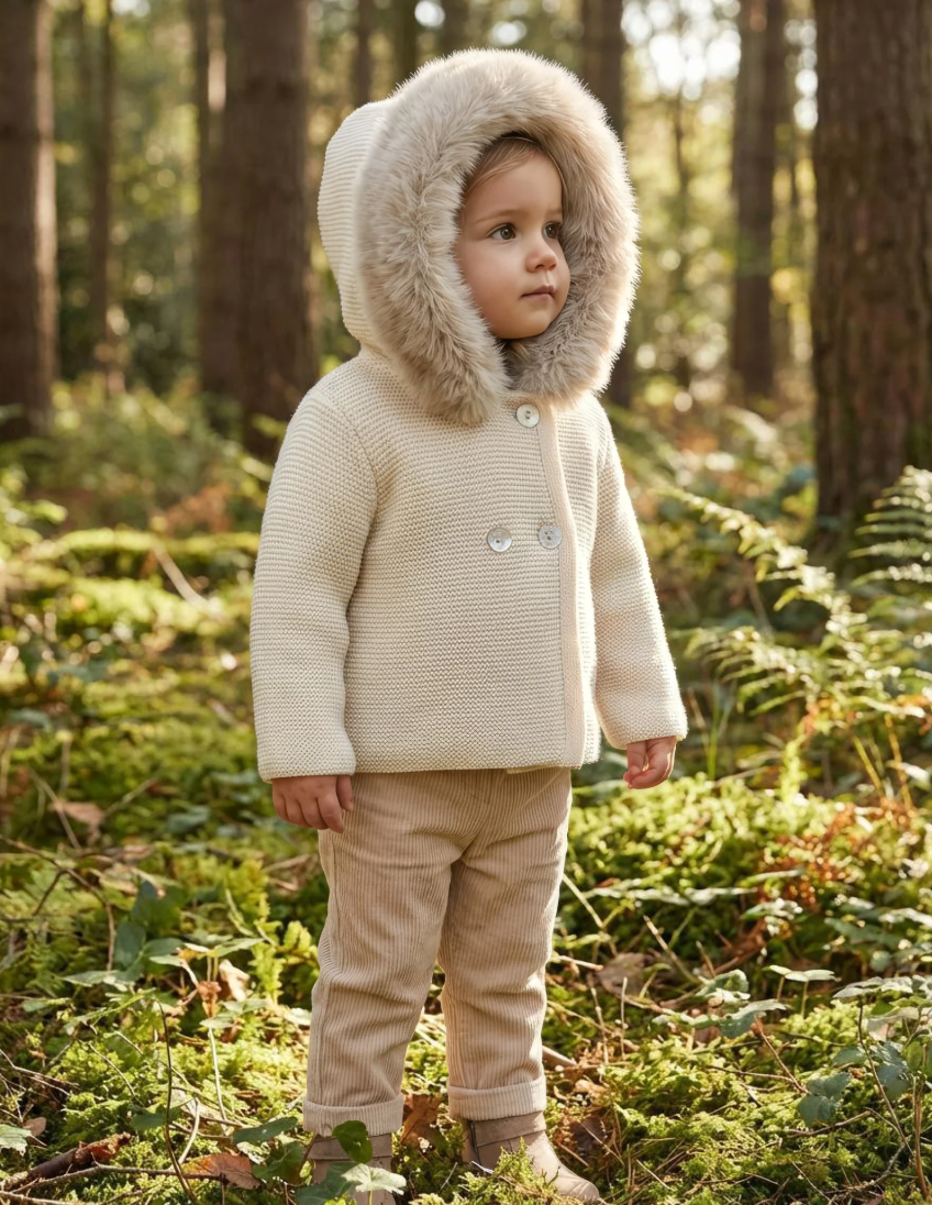 PRE ORDER Pex Beige Knitted Fur Hooded Jacket Sabrina