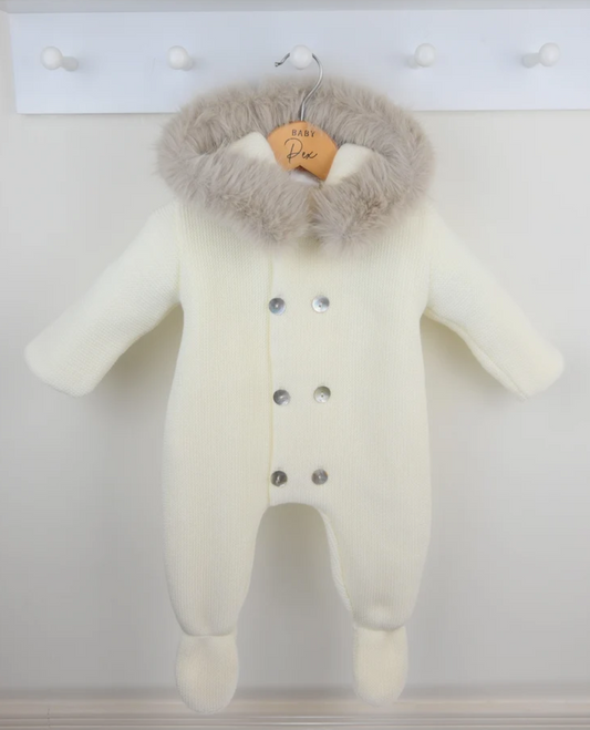 PRE ORDER Pex Unisex Ivory Knit Fur Hooded Snowsuit Sabrina