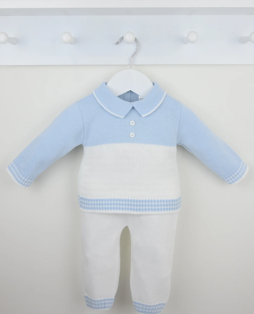 Pex Boys Blue & White Knit Polo Trouser Set Parker