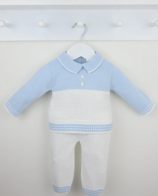 Pex Boys Blue & White Knit Polo Trouser Set Parker