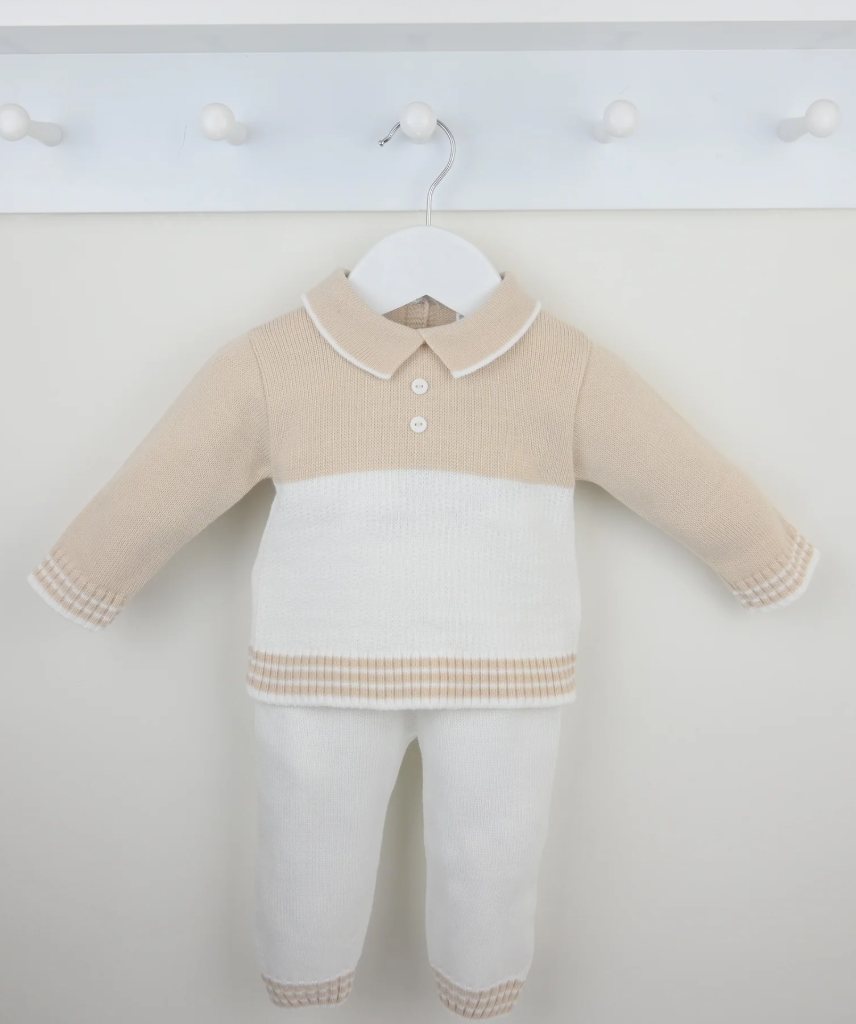 Pex Boys Beige & White Polo Trouser Set Parker