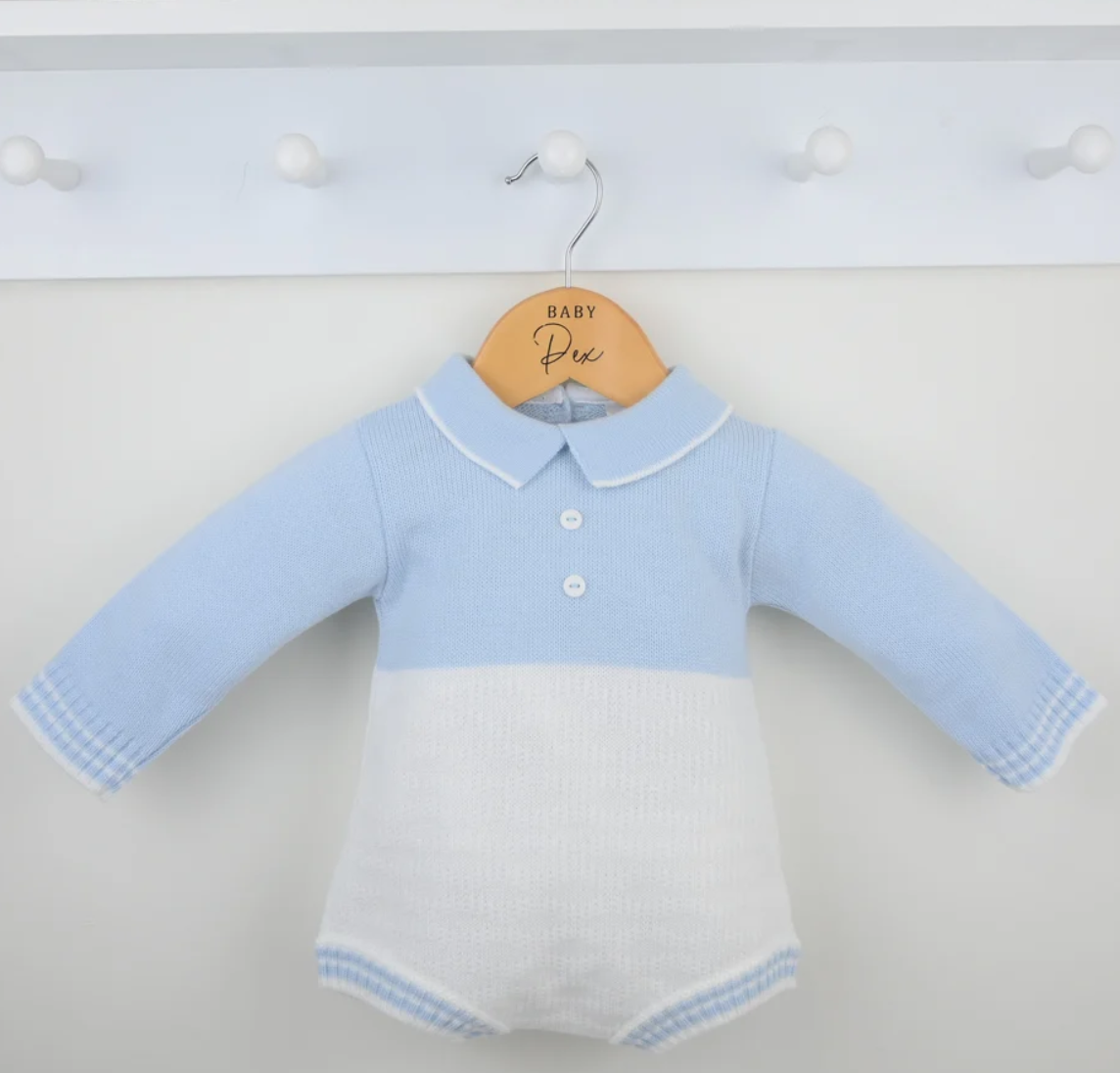 PRE ORDER Pex Boys Blue & White Knit Romper Parker