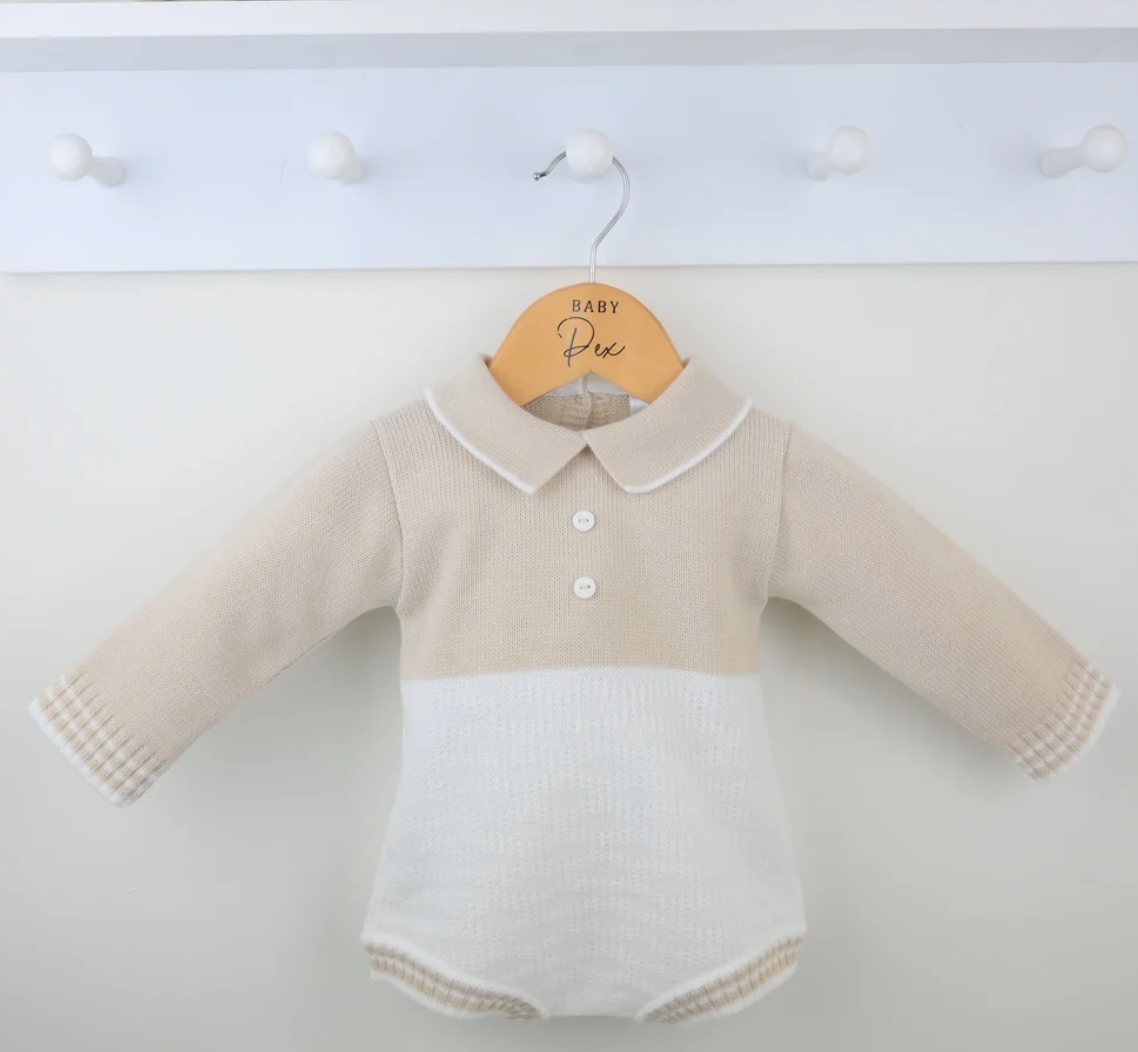 PRE ORDER Pex Boys Beige & White Knit Romper Parker